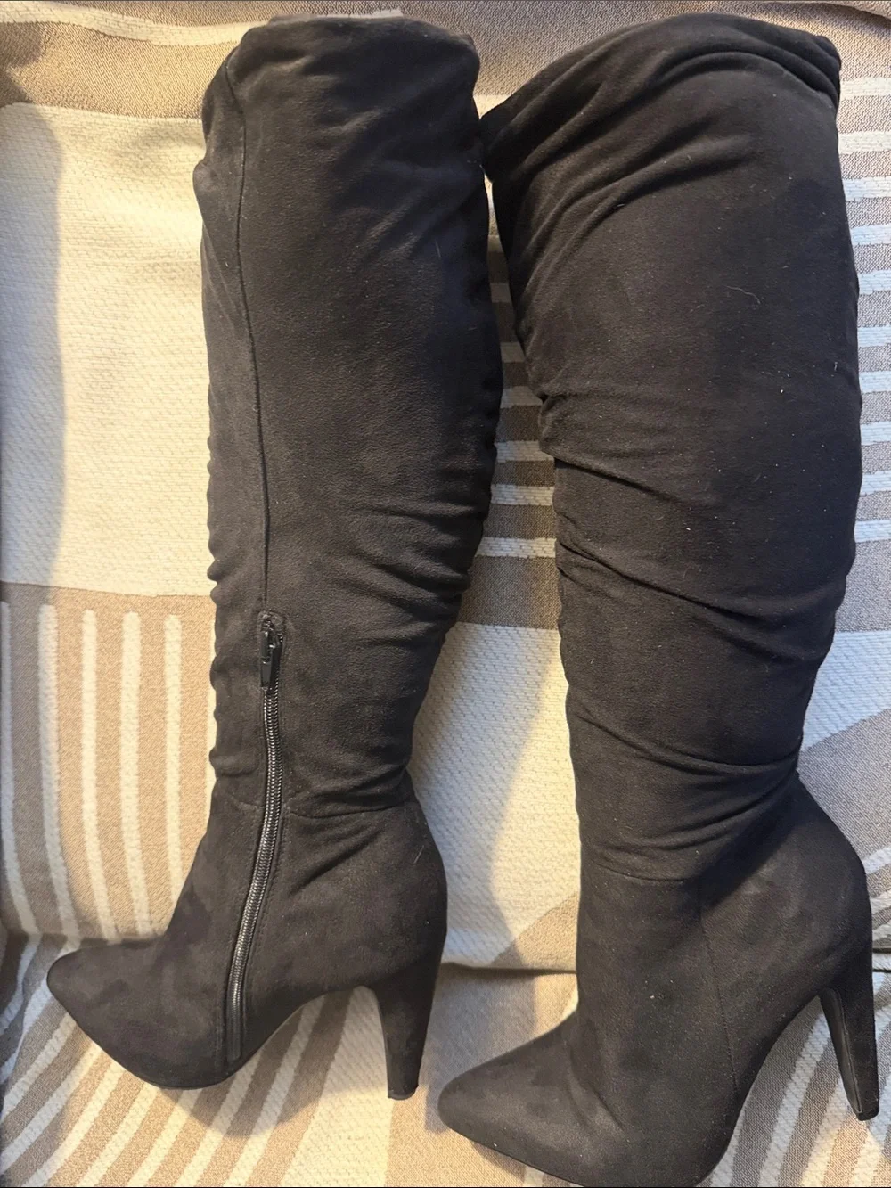 Over-the-Knee Black Suede Boots with Pointed Toe